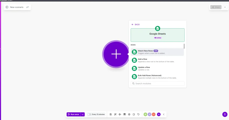Automation workflow setup with Google Sheets integration on nocode-profit.com.