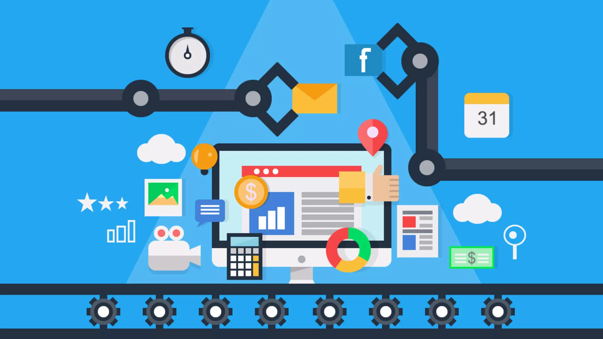 Illustration of digital marketing automation tools and processes.