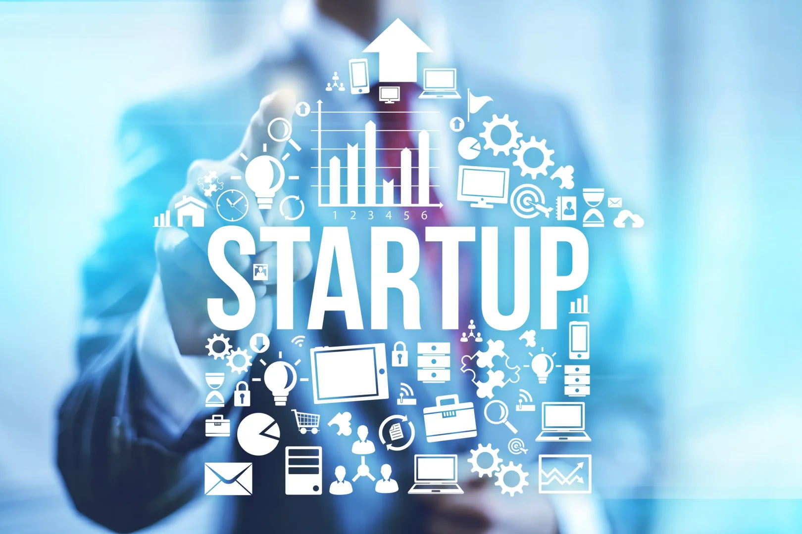 Innovative startup business concept with technology icons